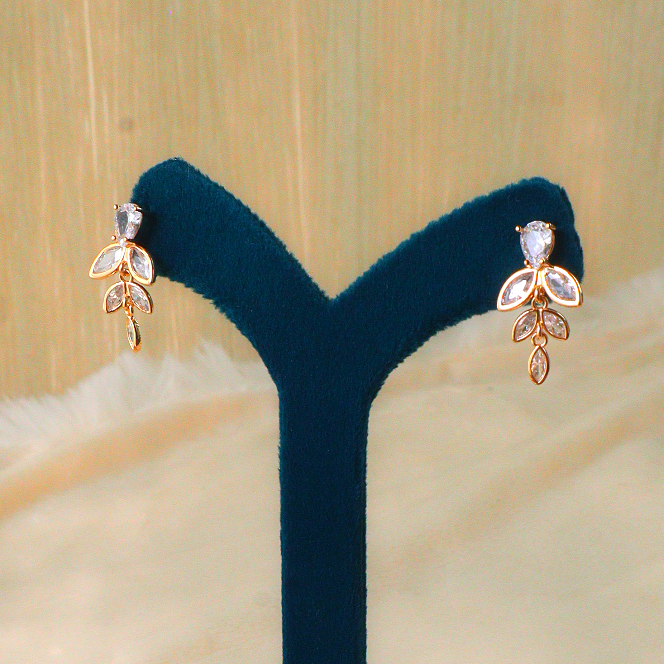 Zirconia Leaf Vine Drop Earrings | Gold Anti-Tarnish Crystal Studs