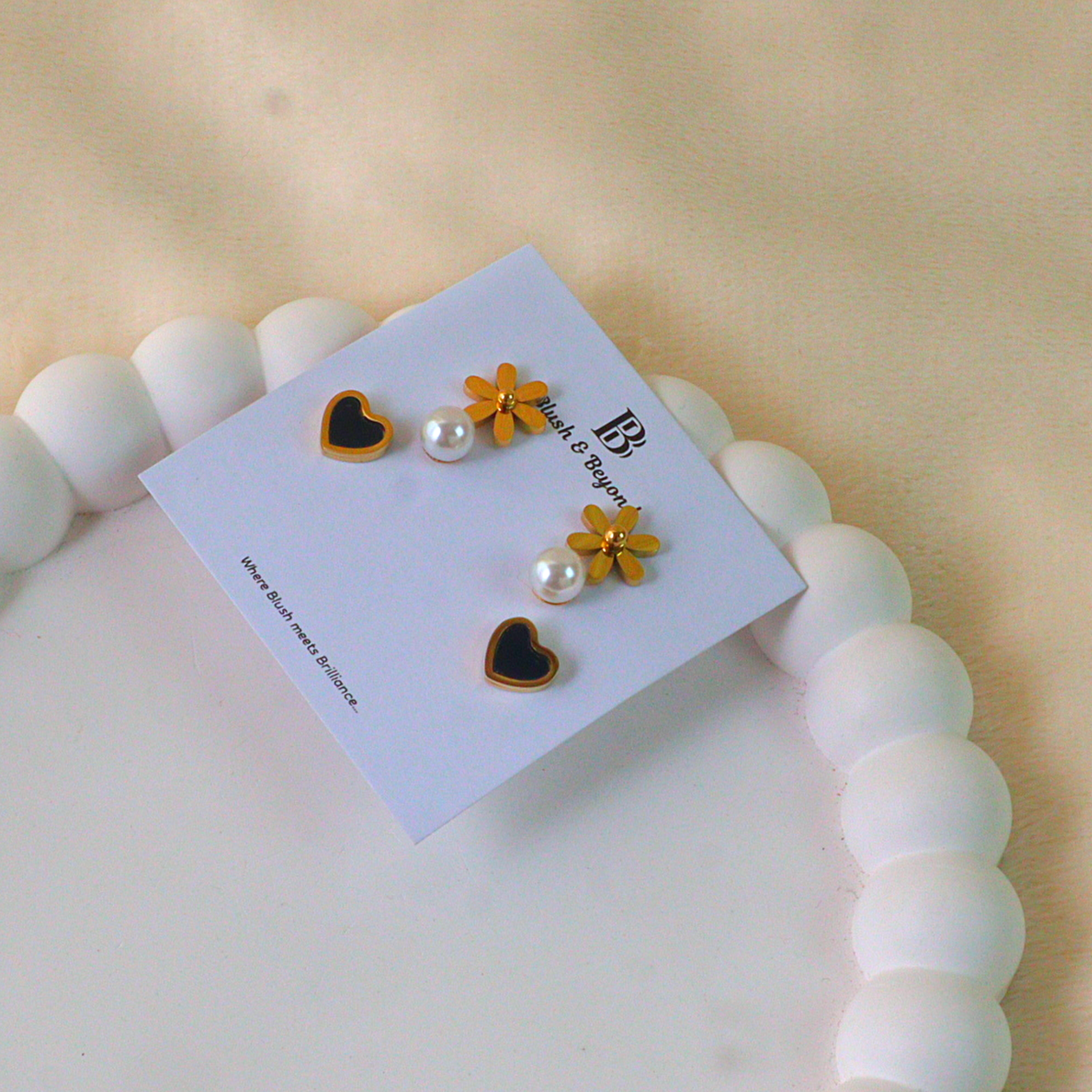Gold Earring 3 Pairs Anti-Tarnish Studs
