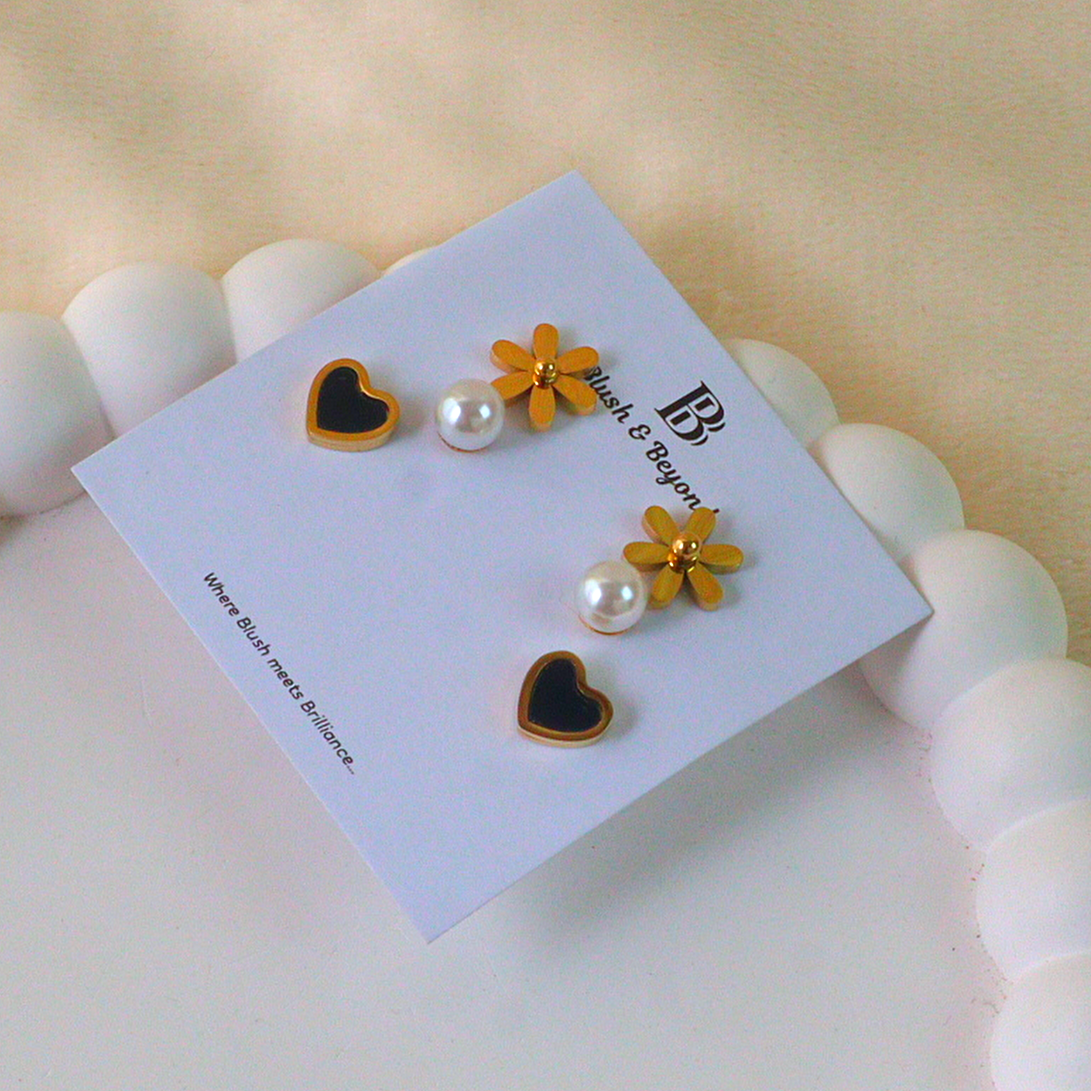 Gold Earring 3 Pairs Anti-Tarnish Studs