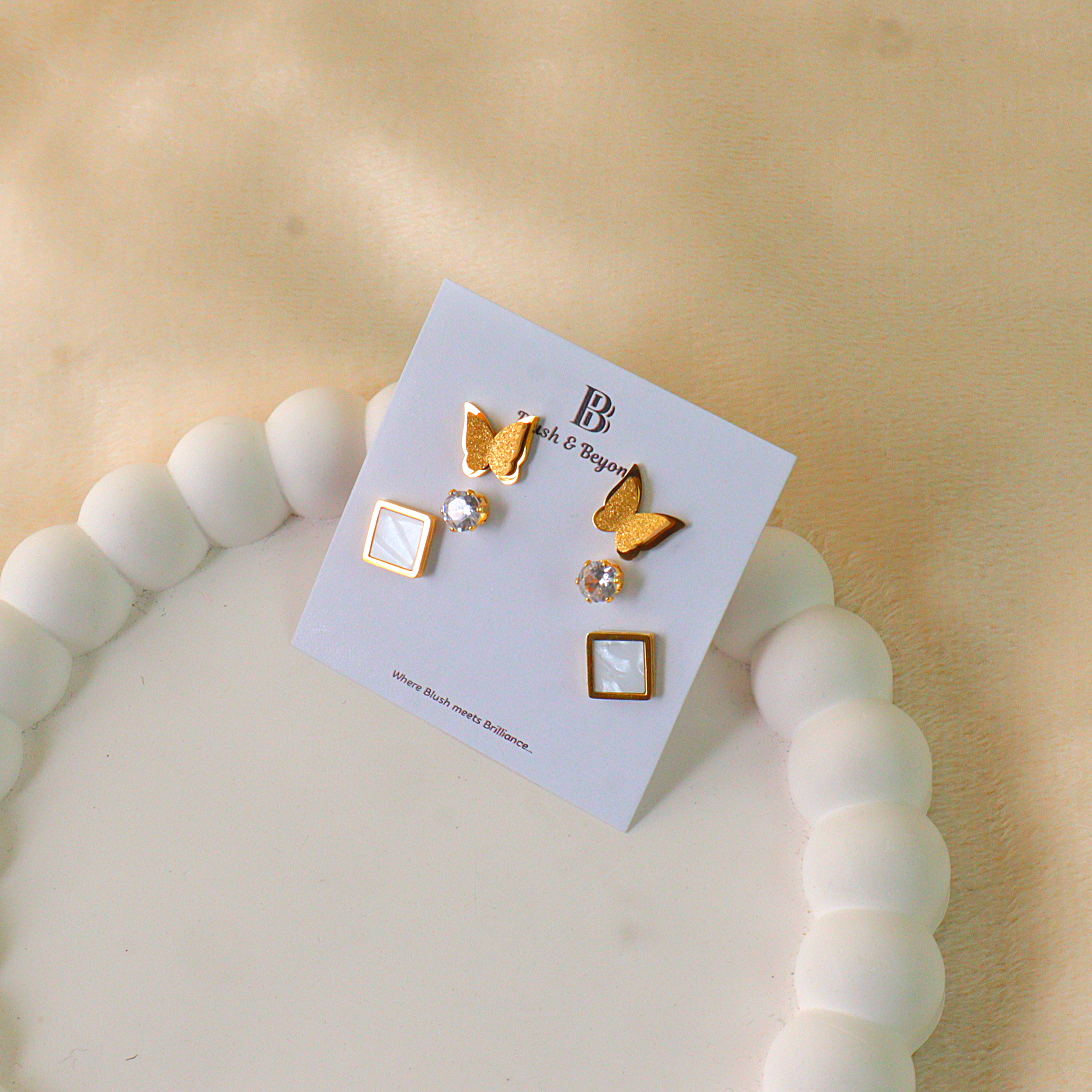 Gold Earring 3 Pairs Anti-Tarnish Studs
