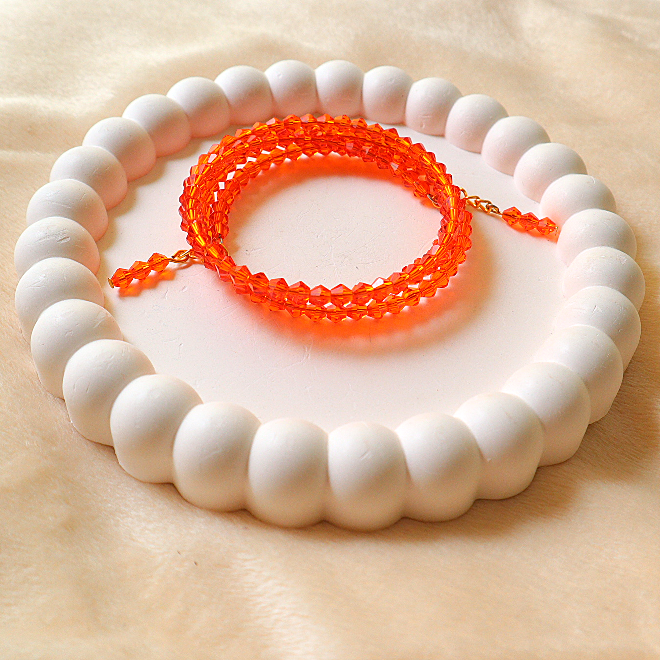 Vibrant Orange Crystal Beaded Layered Wrap Bracelet | Sparkly Statement Jewelry