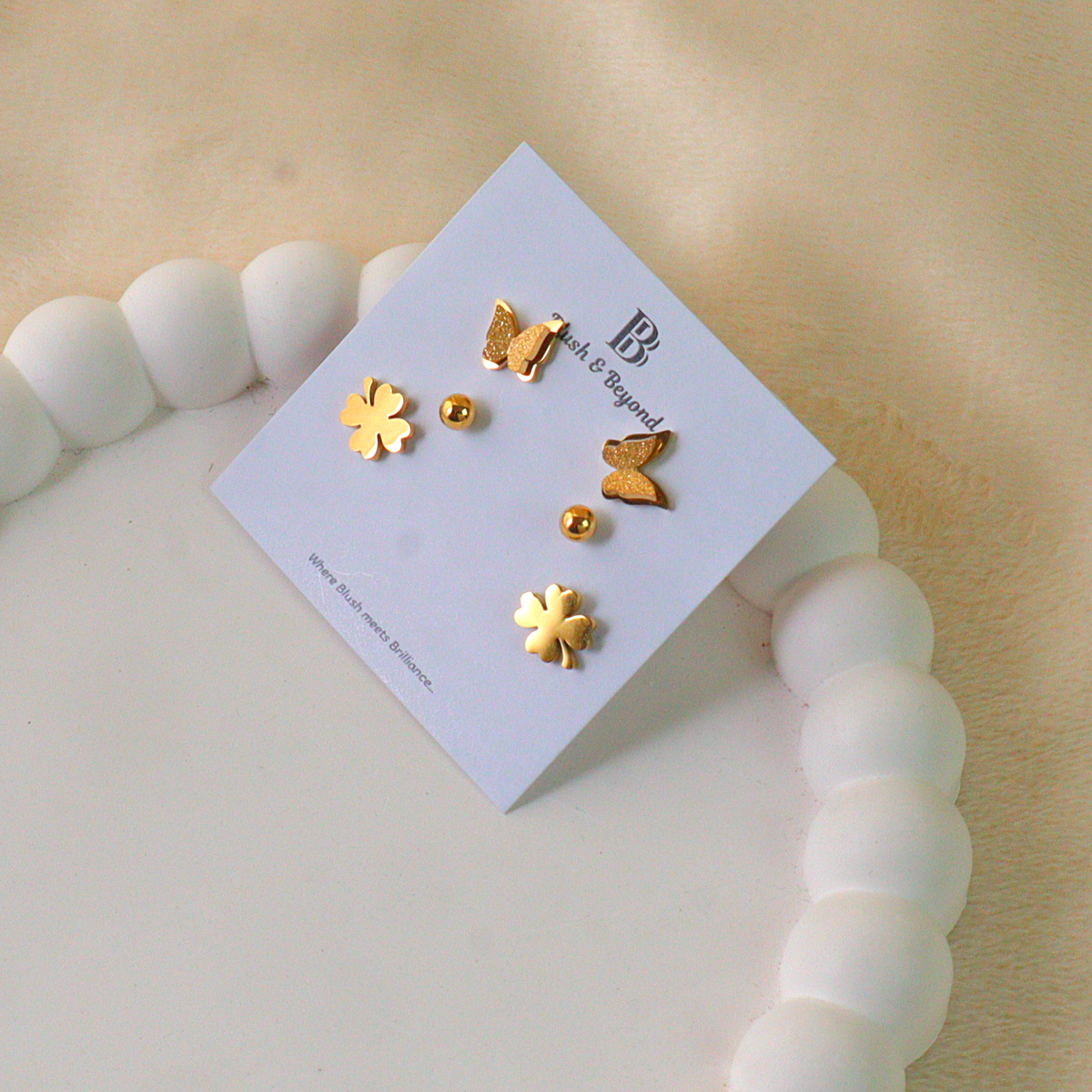 Gold Earring 3 Pairs Anti-Tarnish Studs