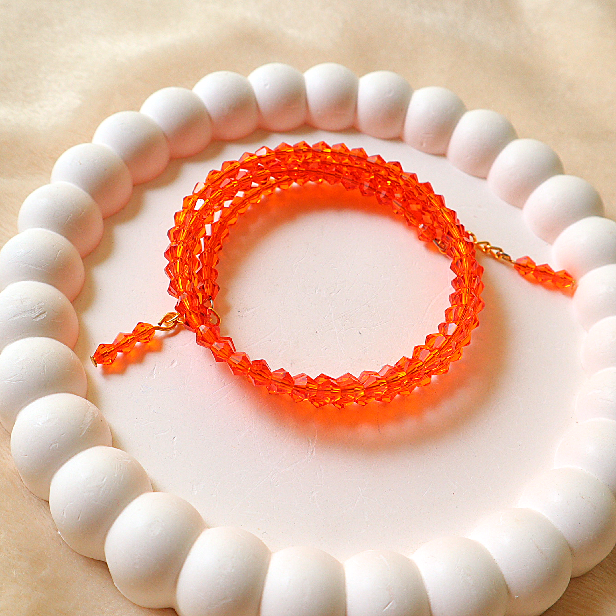 Vibrant Orange Crystal Beaded Layered Wrap Bracelet | Sparkly Statement Jewelry