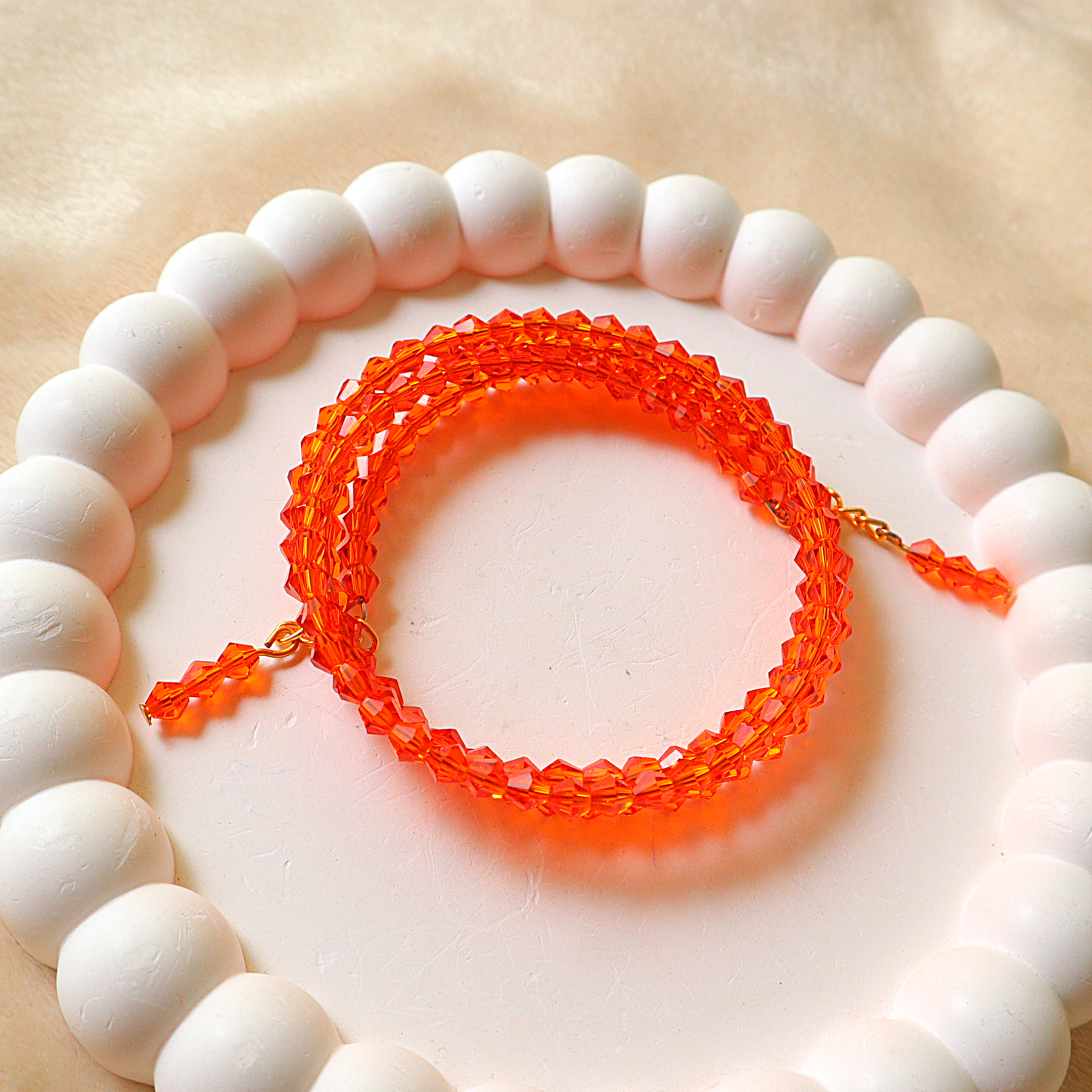 Vibrant Orange Crystal Beaded Layered Wrap Bracelet | Sparkly Statement Jewelry