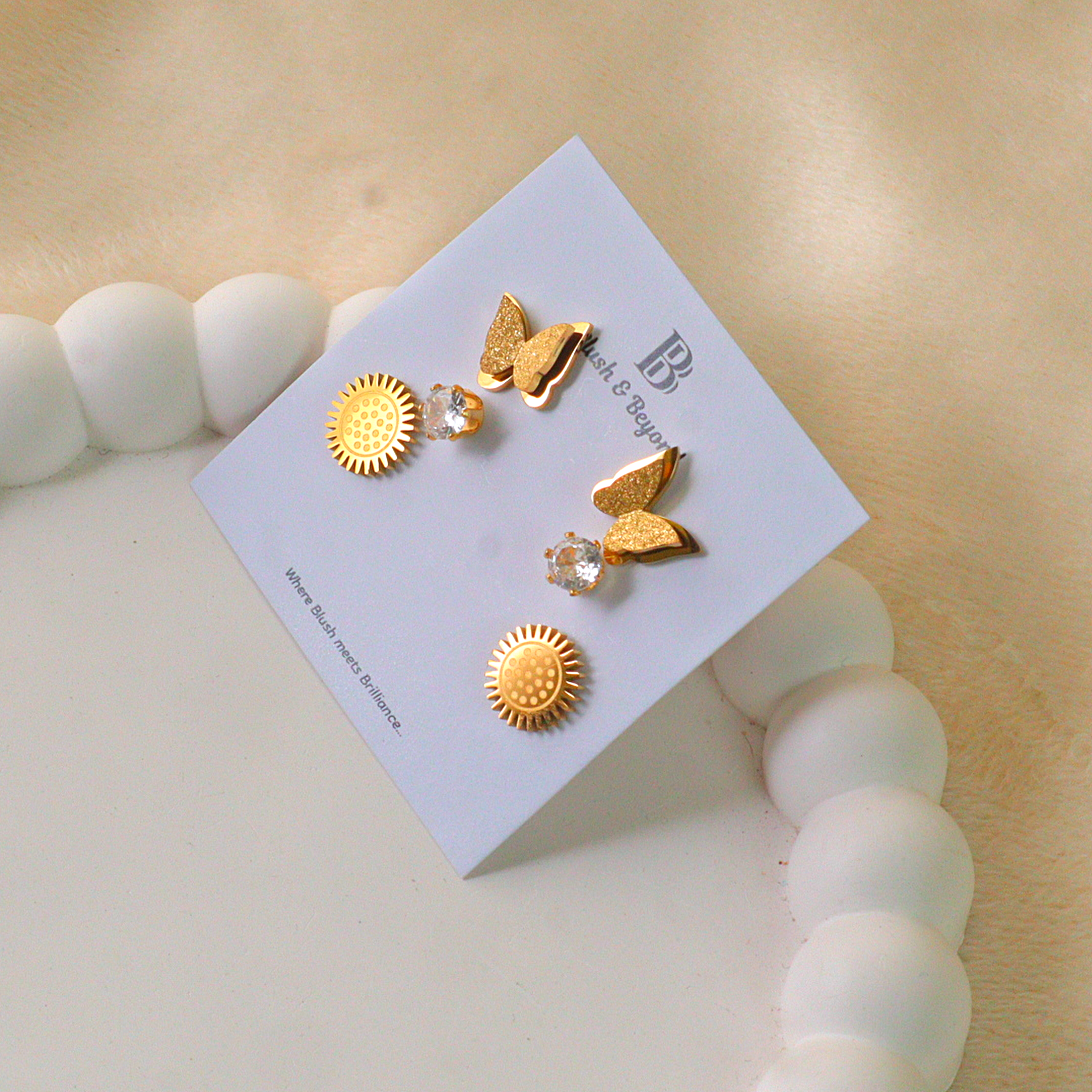 Gold Earring 3 Pairs Anti-Tarnish Studs