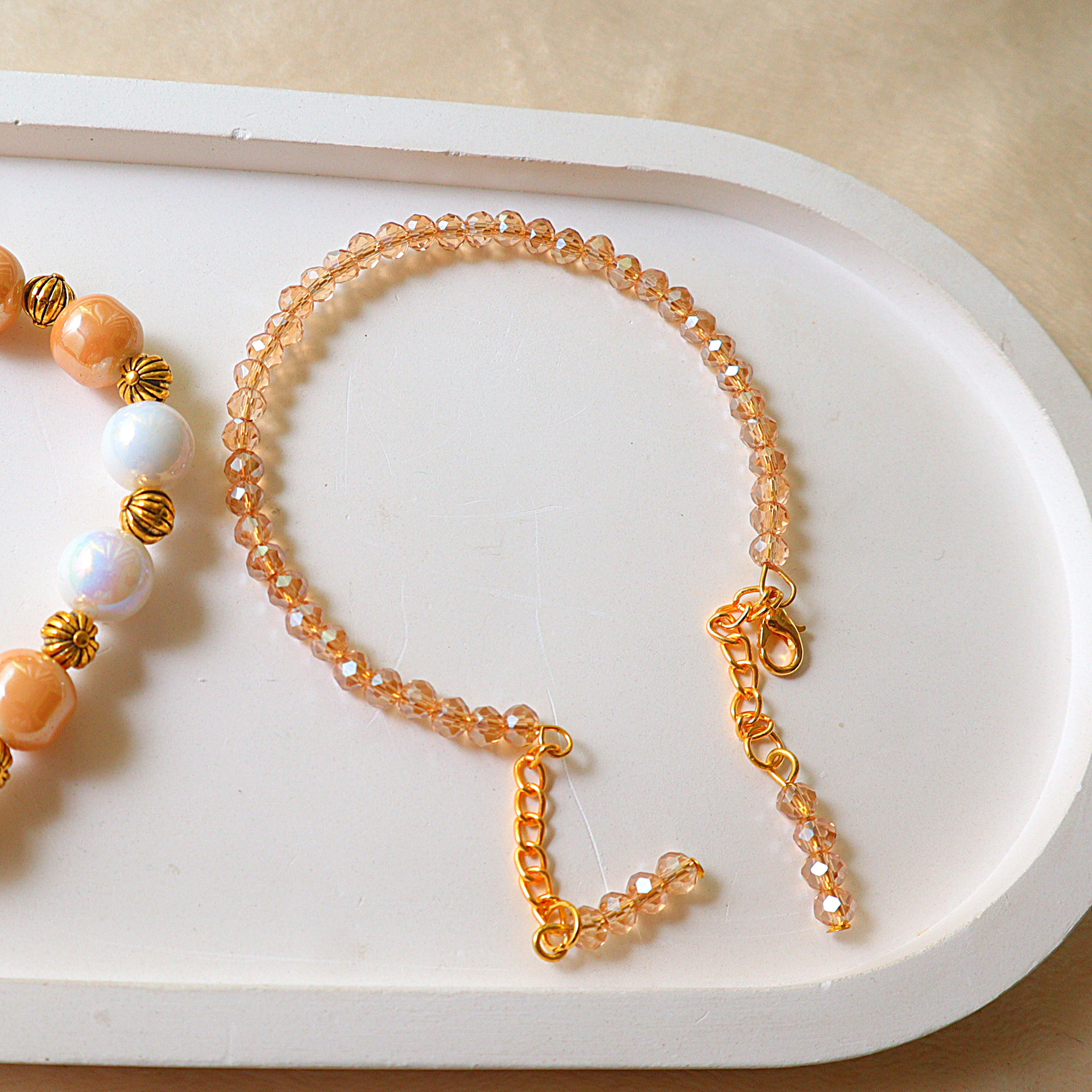 Gilded Sunset | 2-Pack Handcrafted Peach Pearl & Faceted Champagne Crystal Bracelet Stack