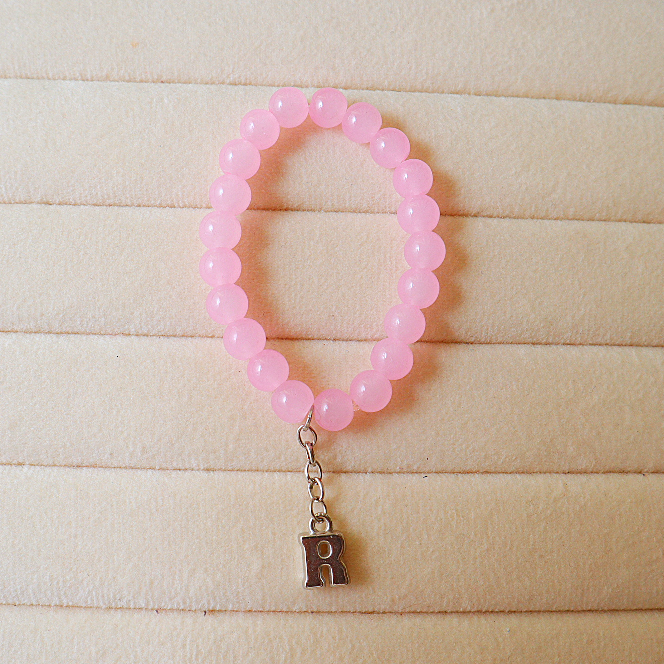 Handmade Beaded Initial Charm Bracelet – Personalized Stretch Bracelet for Women & Girls