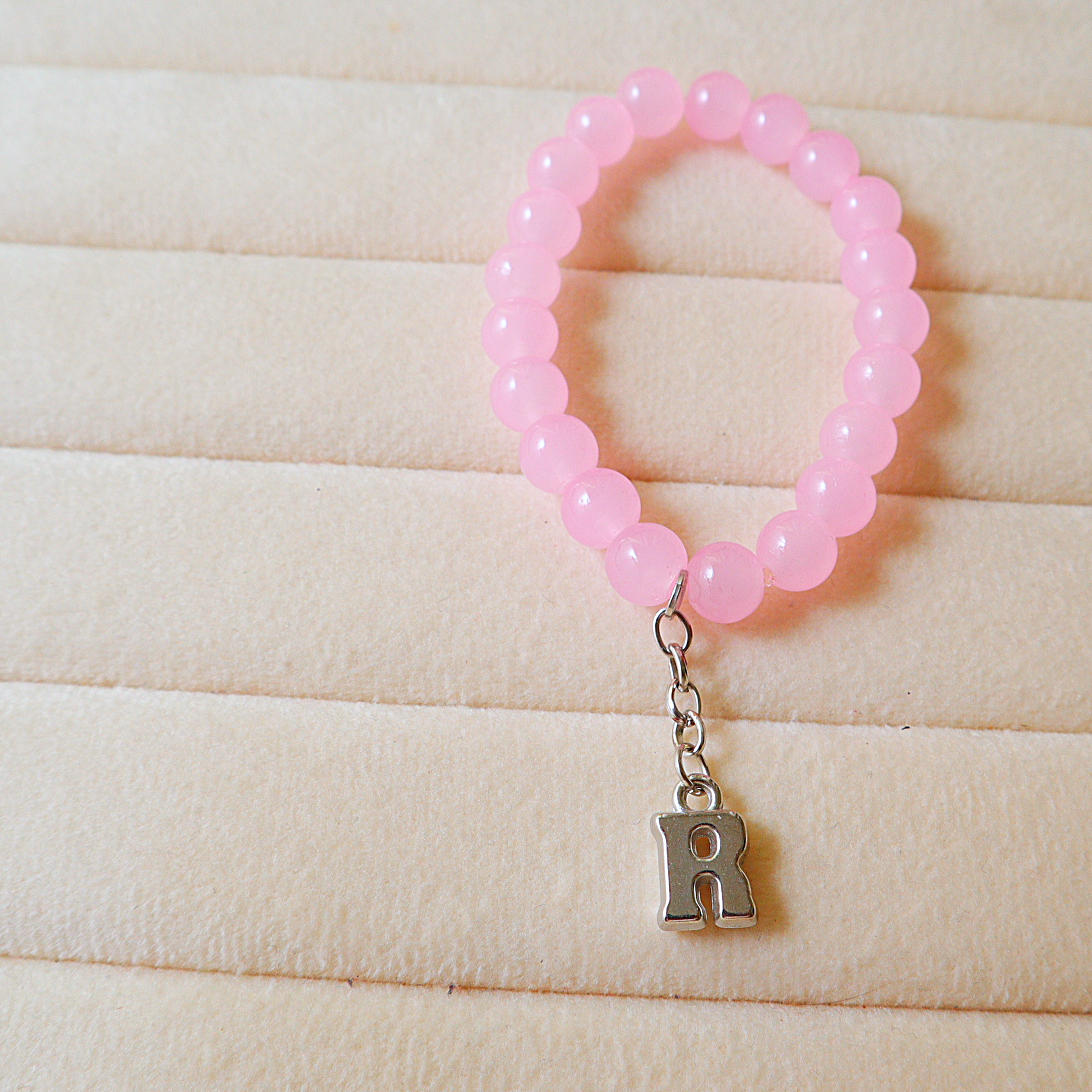 Handmade Beaded Initial Charm Bracelet – Personalized Stretch Bracelet for Women & Girls