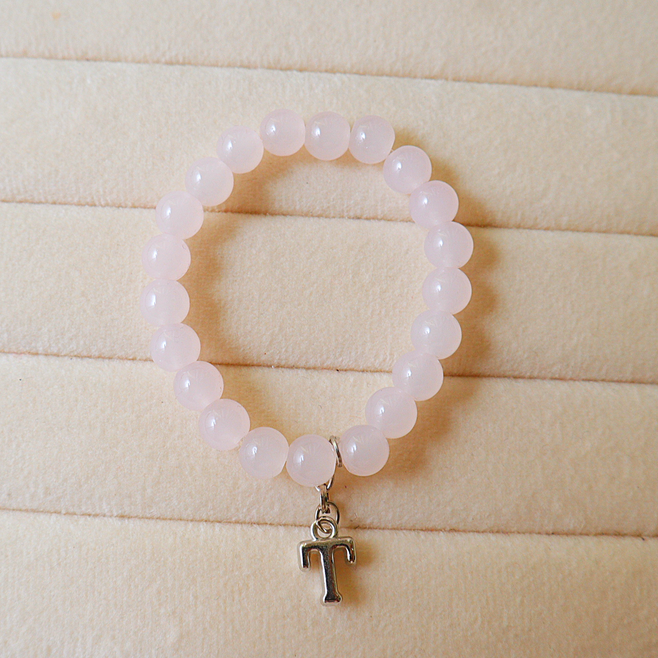Handmade Beaded Initial Charm Bracelet – Personalized Stretch Bracelet for Women & Girls
