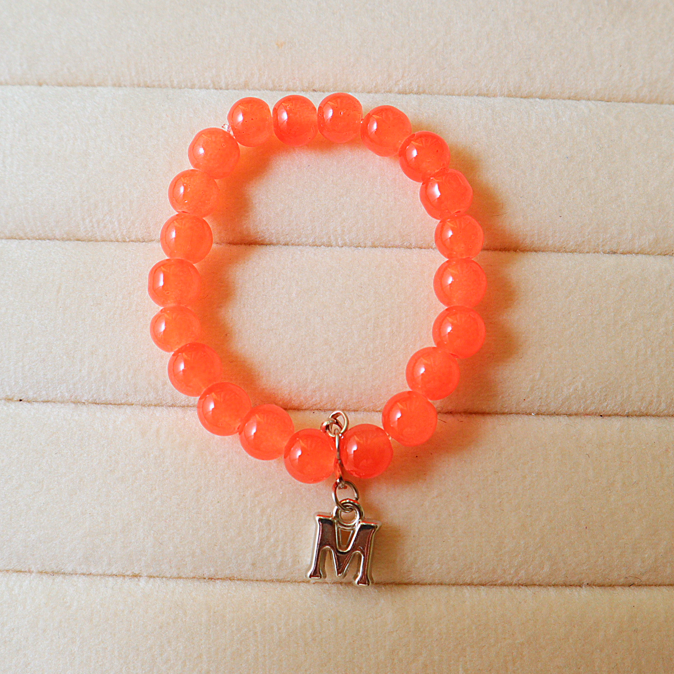 Handmade Beaded Initial Charm Bracelet – Personalized Stretch Bracelet for Women & Girls