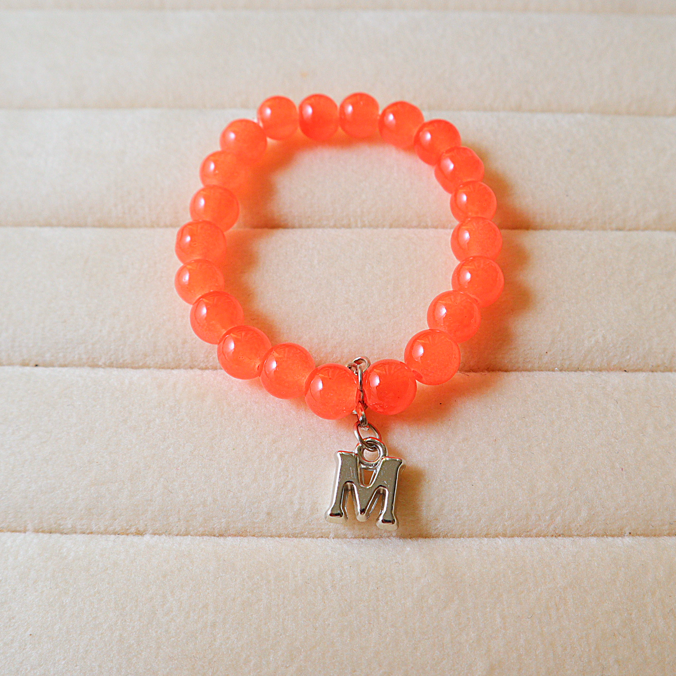 Handmade Beaded Initial Charm Bracelet – Personalized Stretch Bracelet for Women & Girls