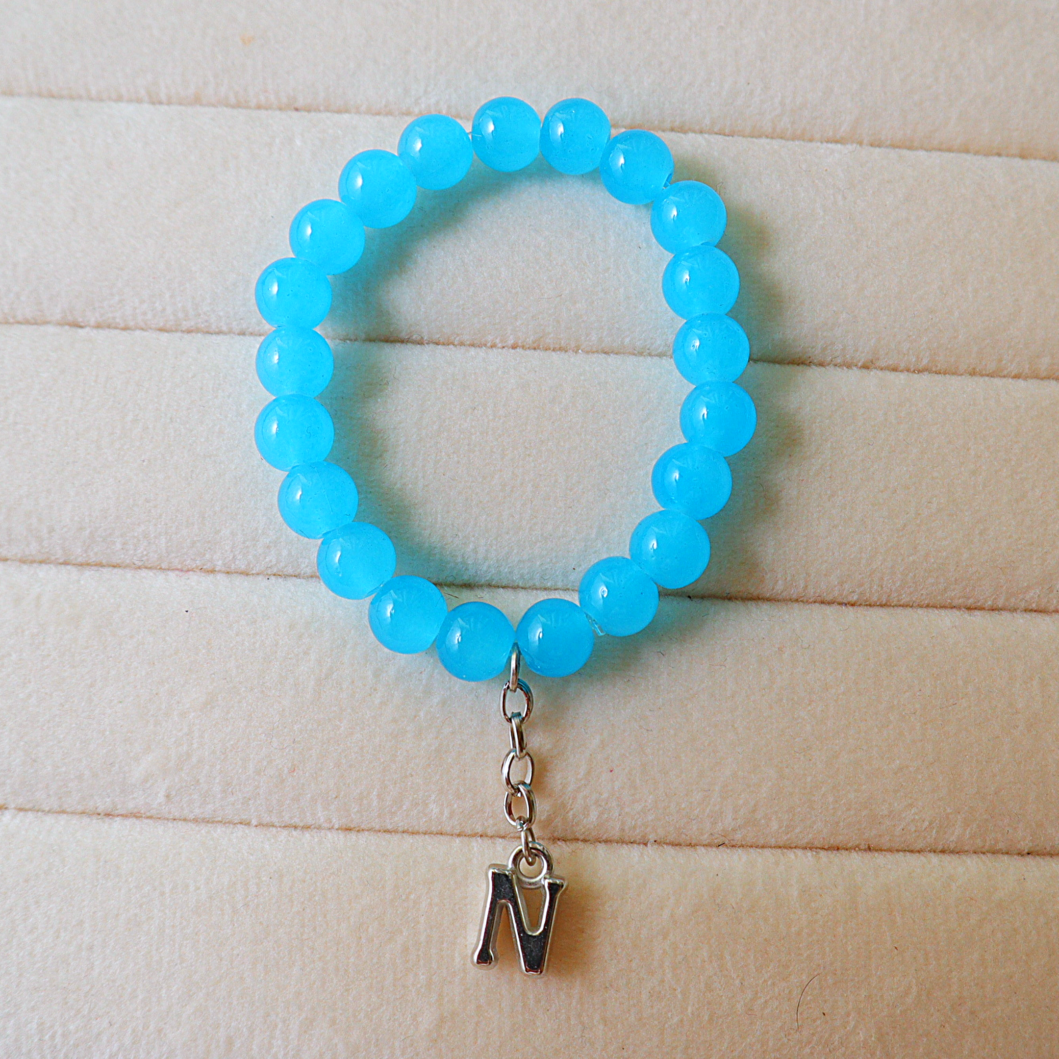 Handmade Beaded Initial Charm Bracelet – Personalized Stretch Bracelet for Women & Girls