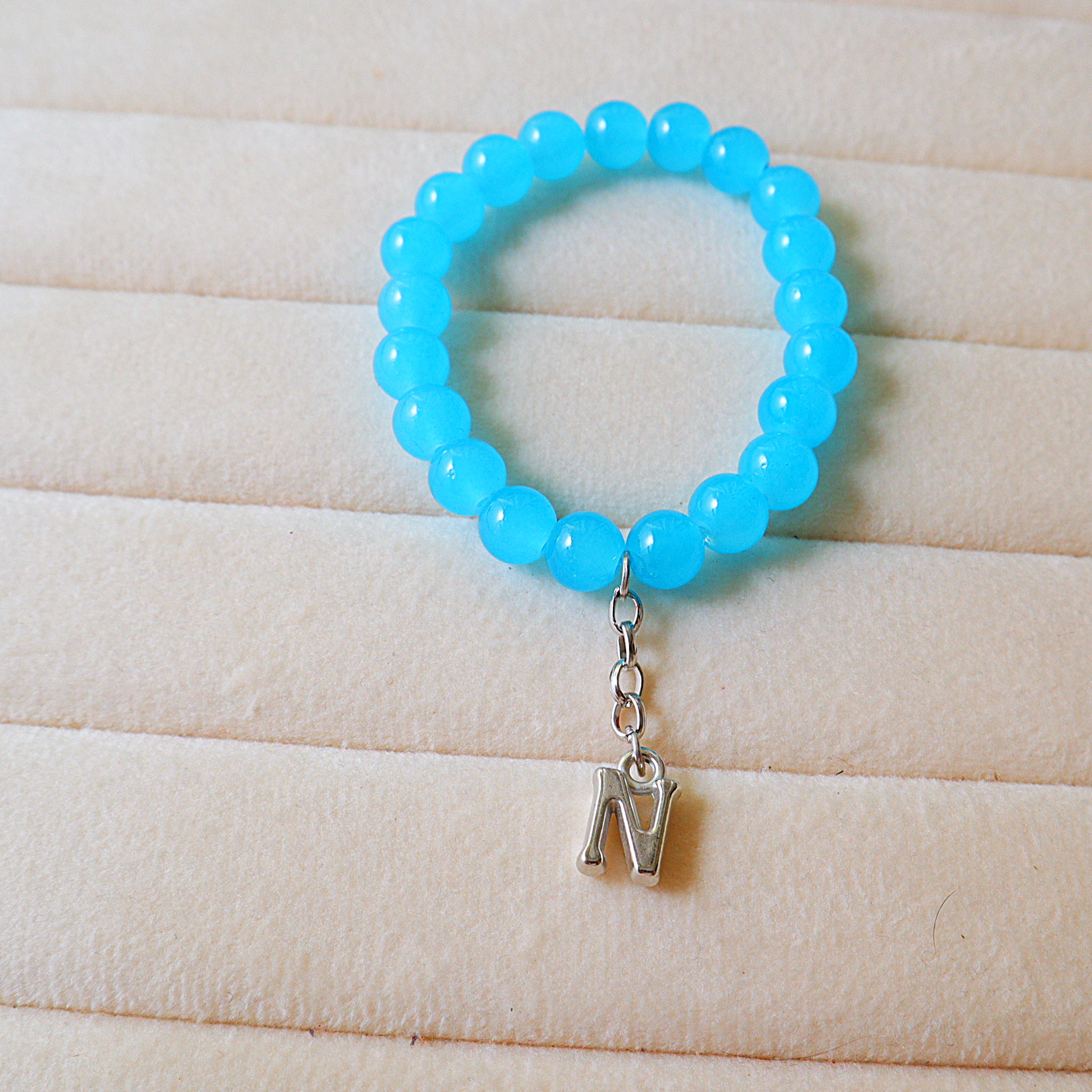Handmade Beaded Initial Charm Bracelet – Personalized Stretch Bracelet for Women & Girls