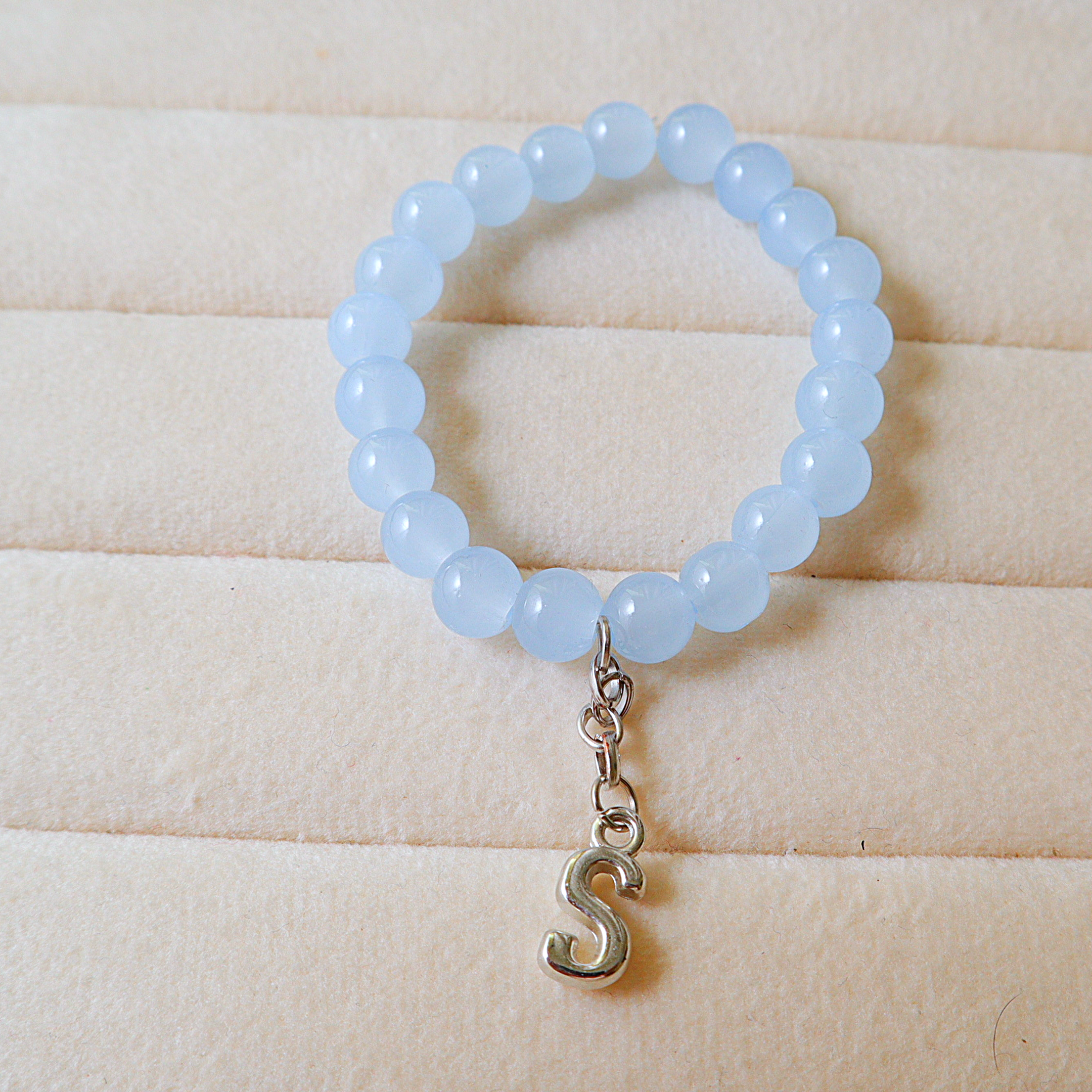 Handmade Beaded Initial Charm Bracelet – Personalized Stretch Bracelet for Women & Girls