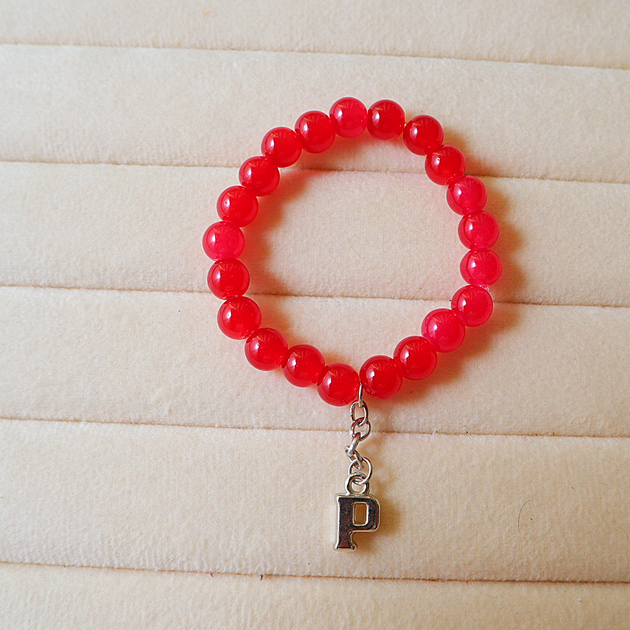 Handmade Beaded Initial Charm Bracelet – Personalized Stretch Bracelet for Women & Girls