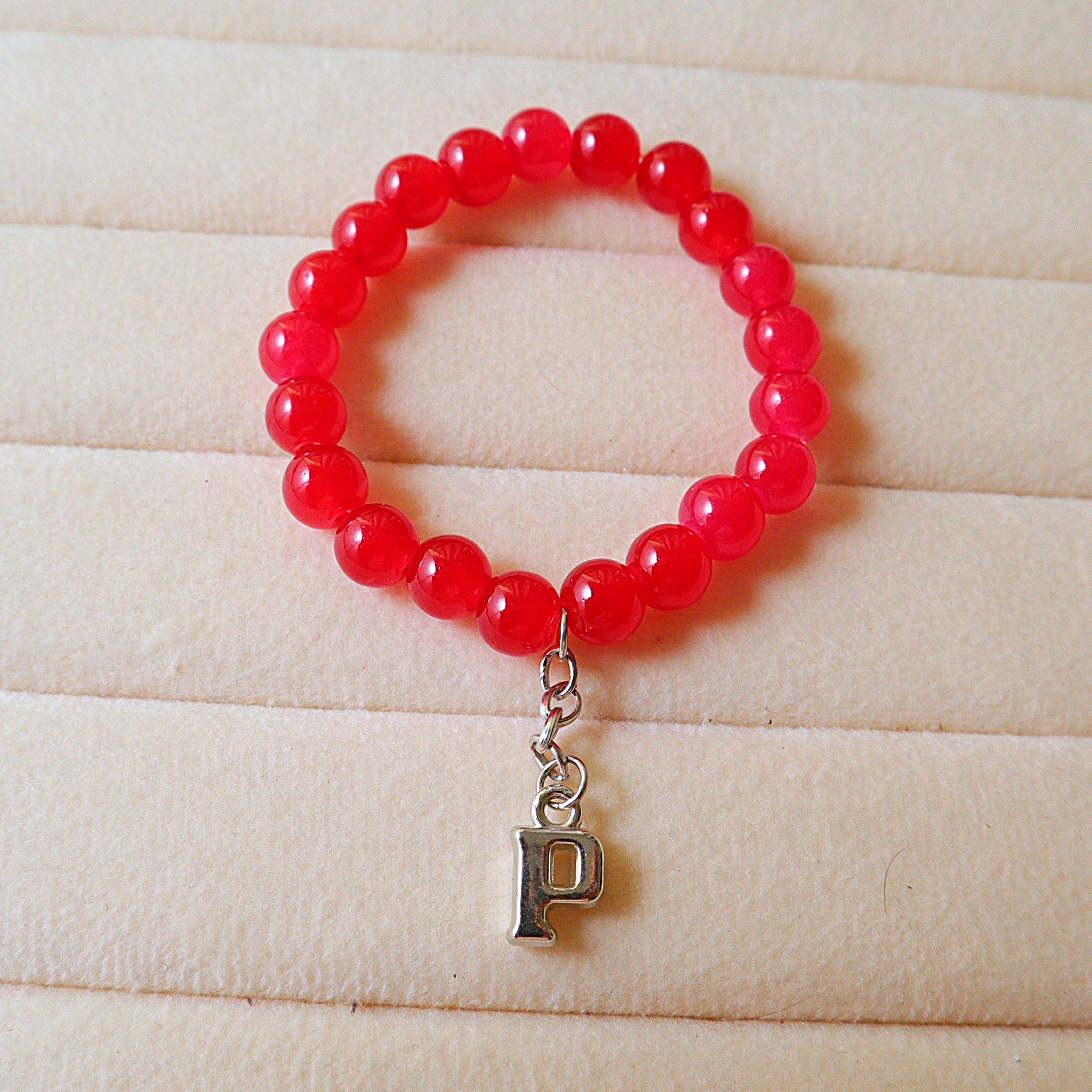 Handmade Beaded Initial Charm Bracelet – Personalized Stretch Bracelet for Women & Girls