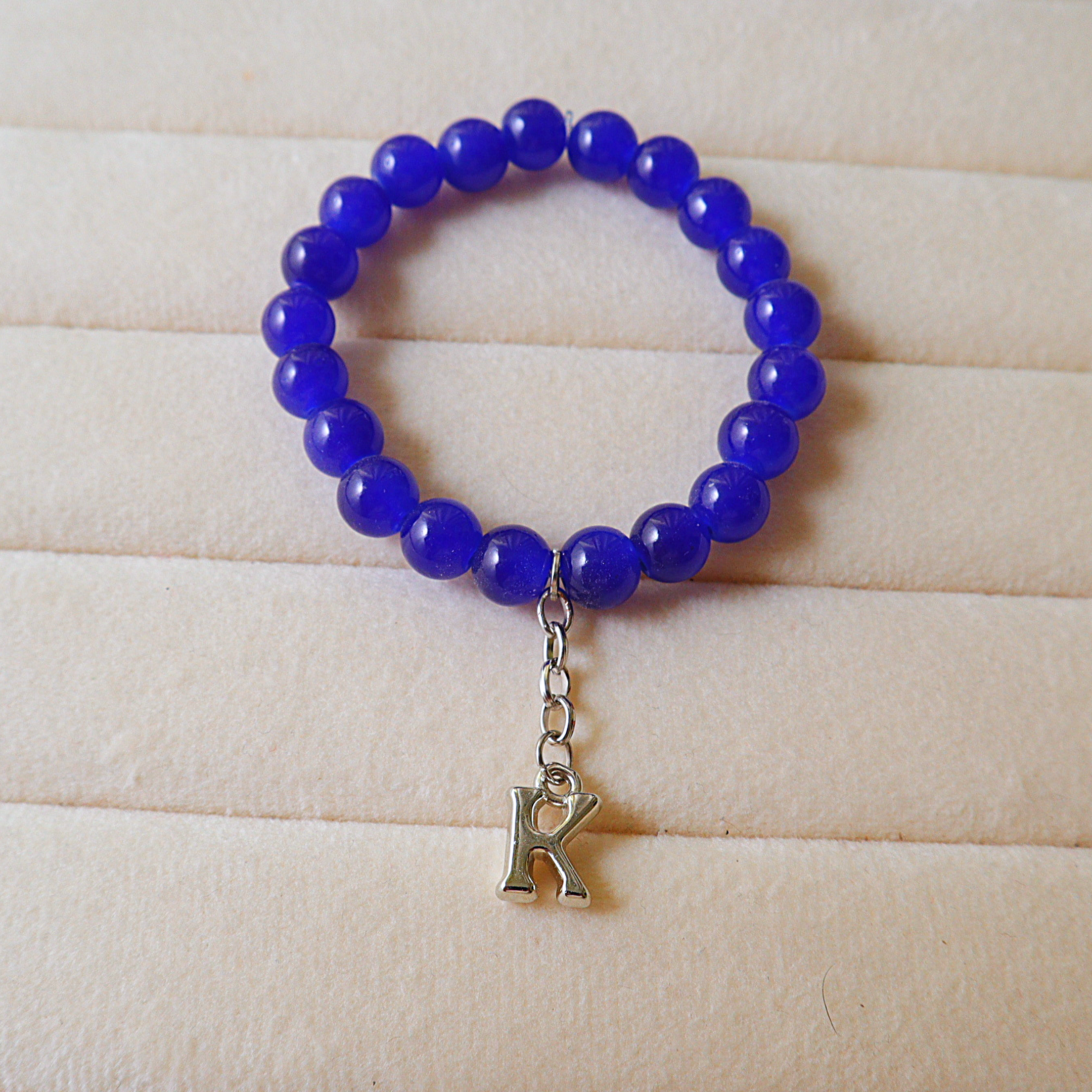 Handmade Beaded Initial Charm Bracelet – Personalized Stretch Bracelet for Women & Girls