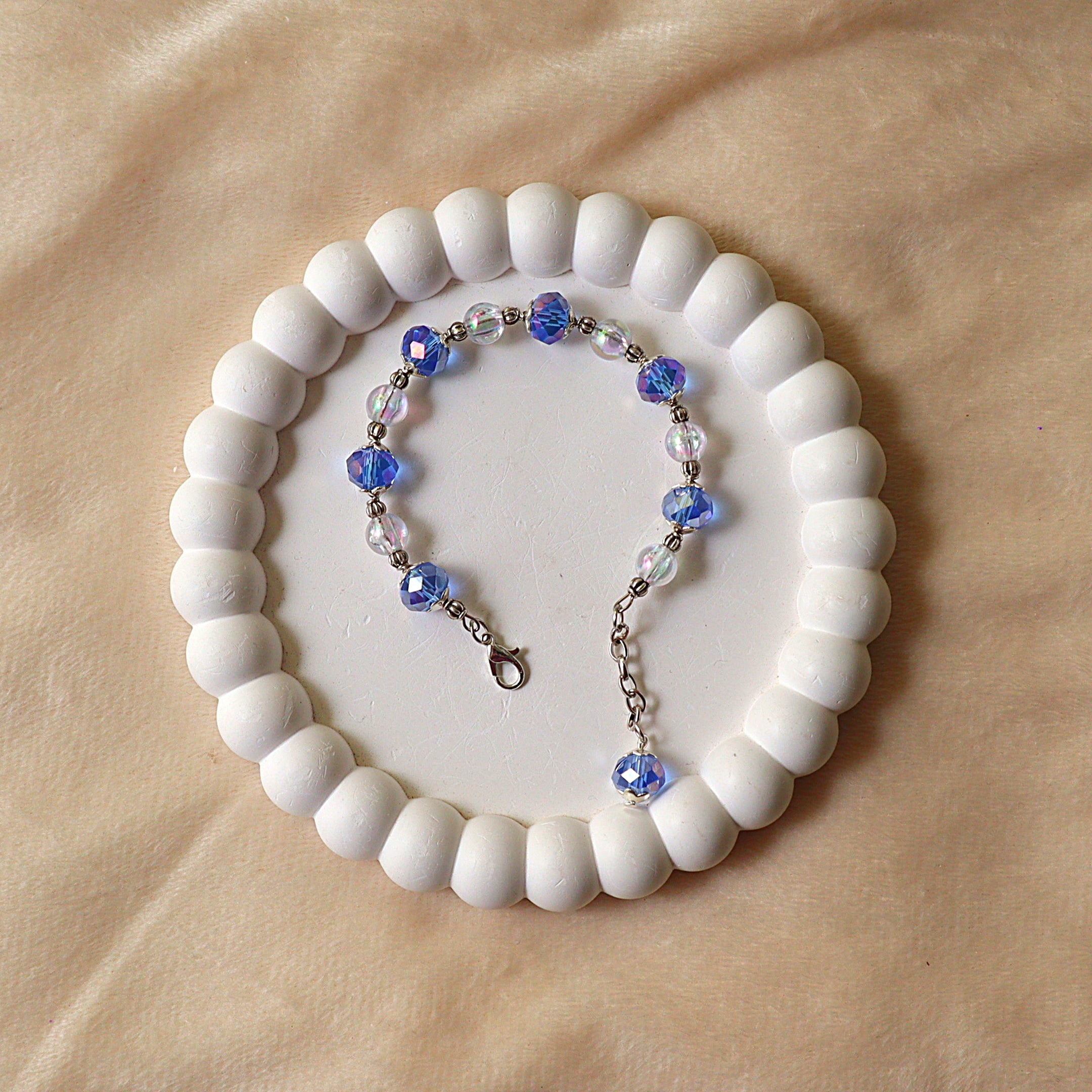 Cobalt Blue Crystal & Opaline Bead Chain Bracelet