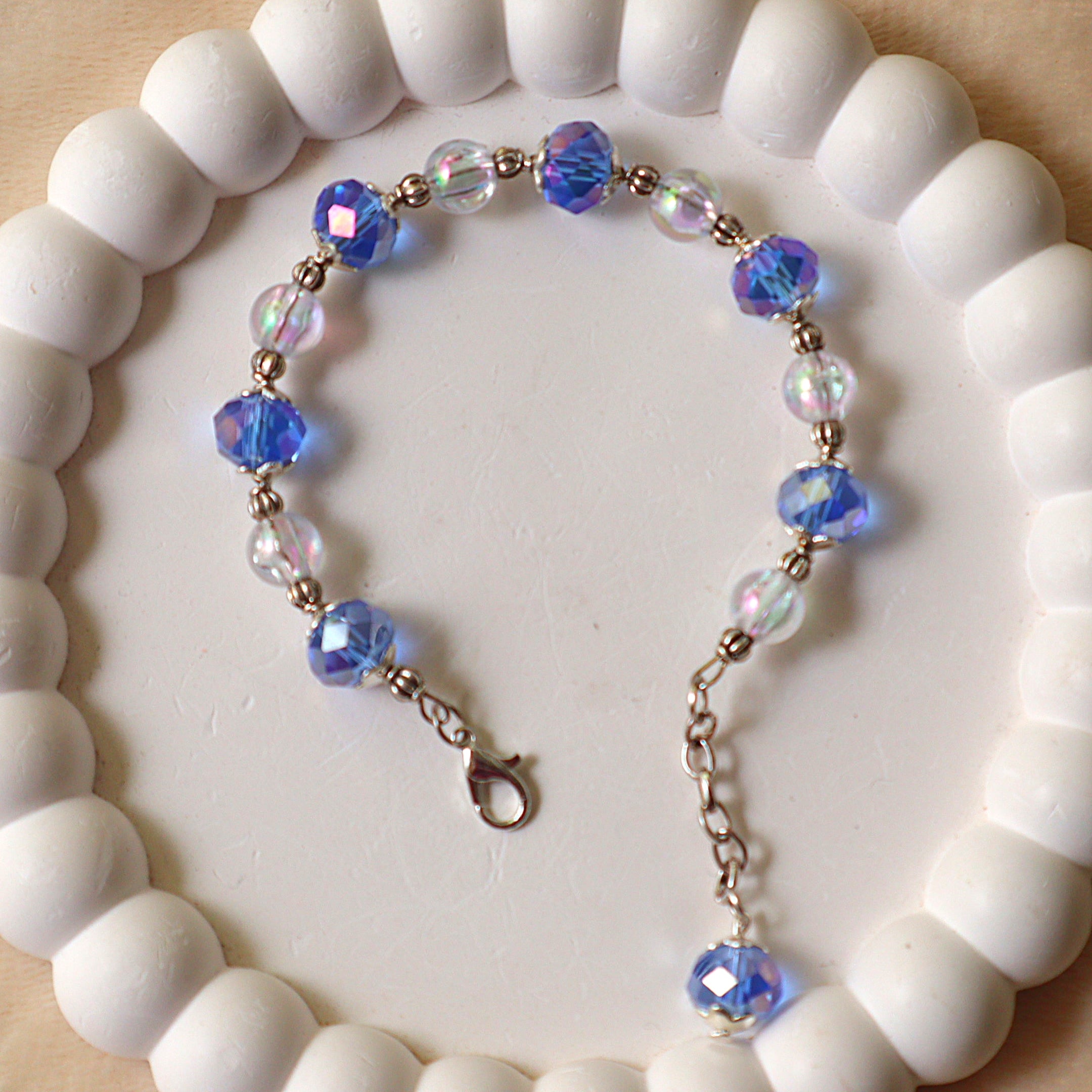 Cobalt Blue Crystal & Opaline Bead Chain Bracelet