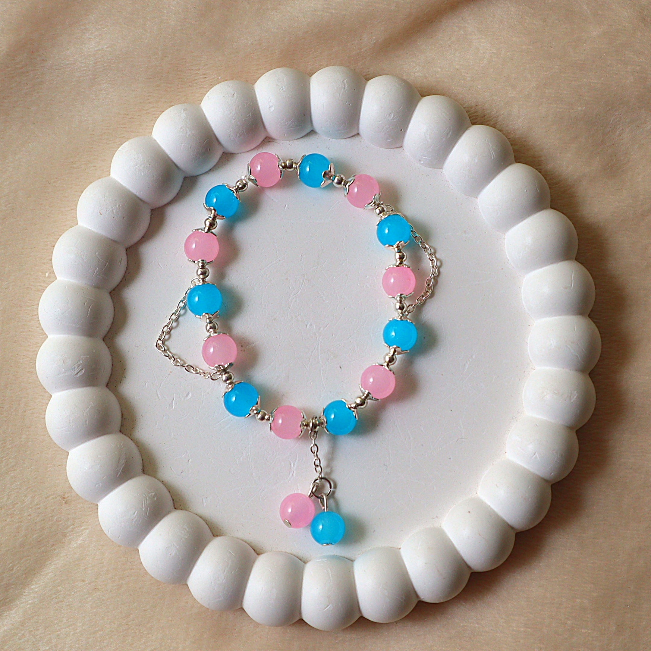 Pink & Electric Blue Quartz Beaded Bracelet with Dangling Charms