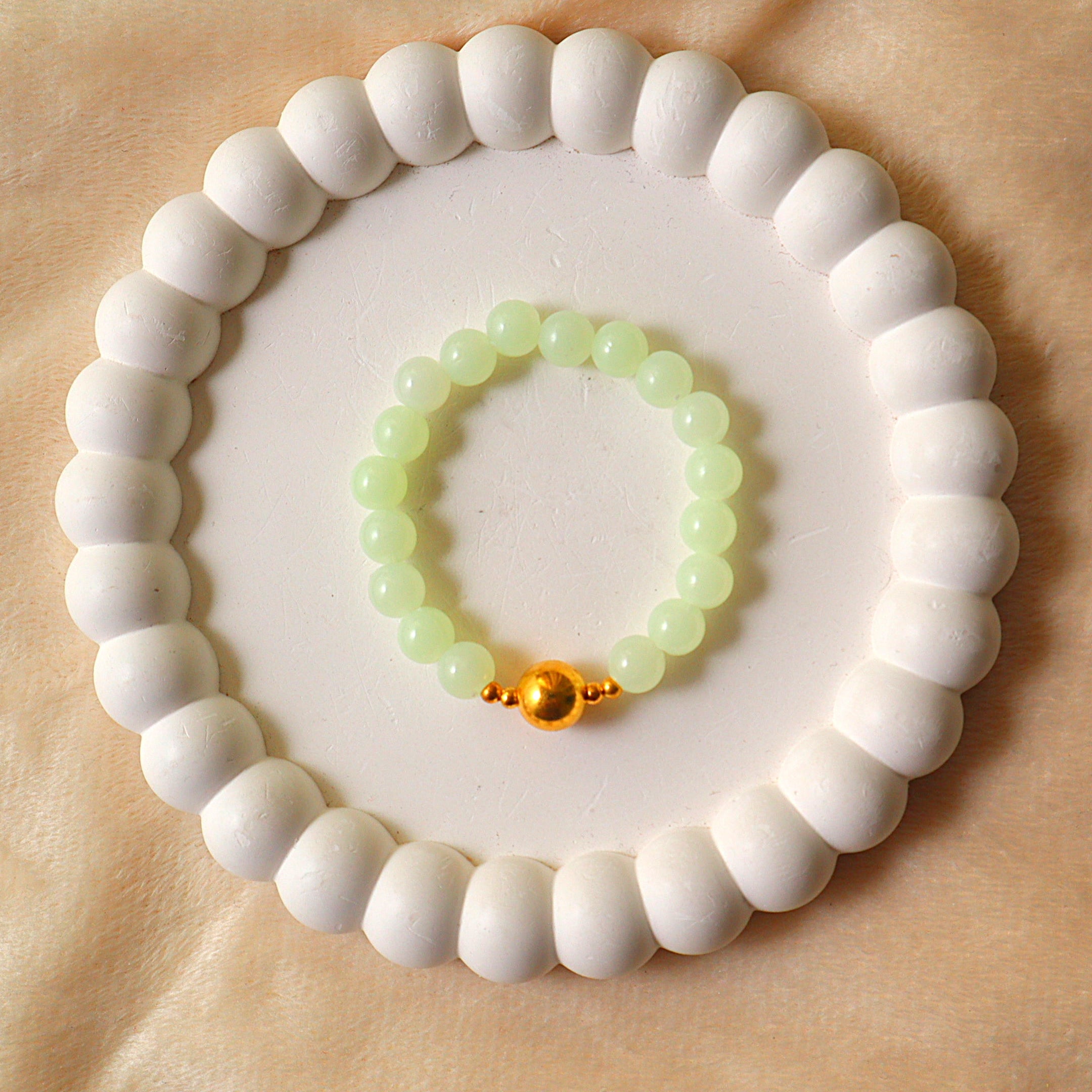 Pale Green Aventurine Beaded Bracelet with Gold Focal Accent