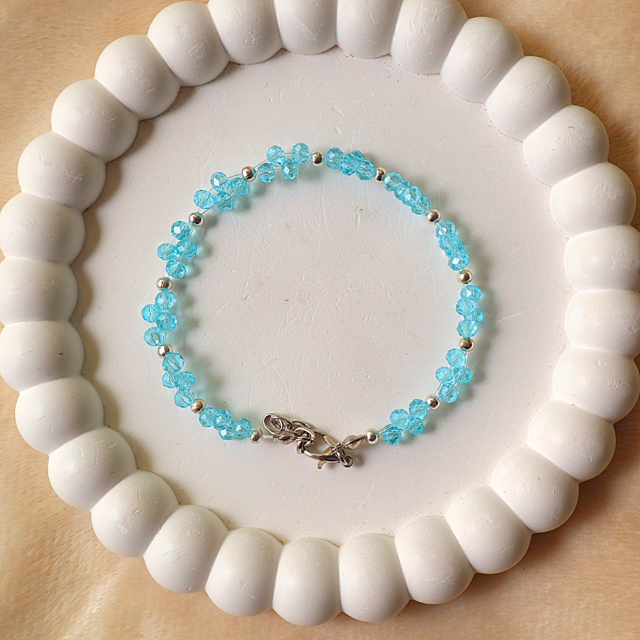 Aqua Blue Crystal Cluster Beaded Bracelet