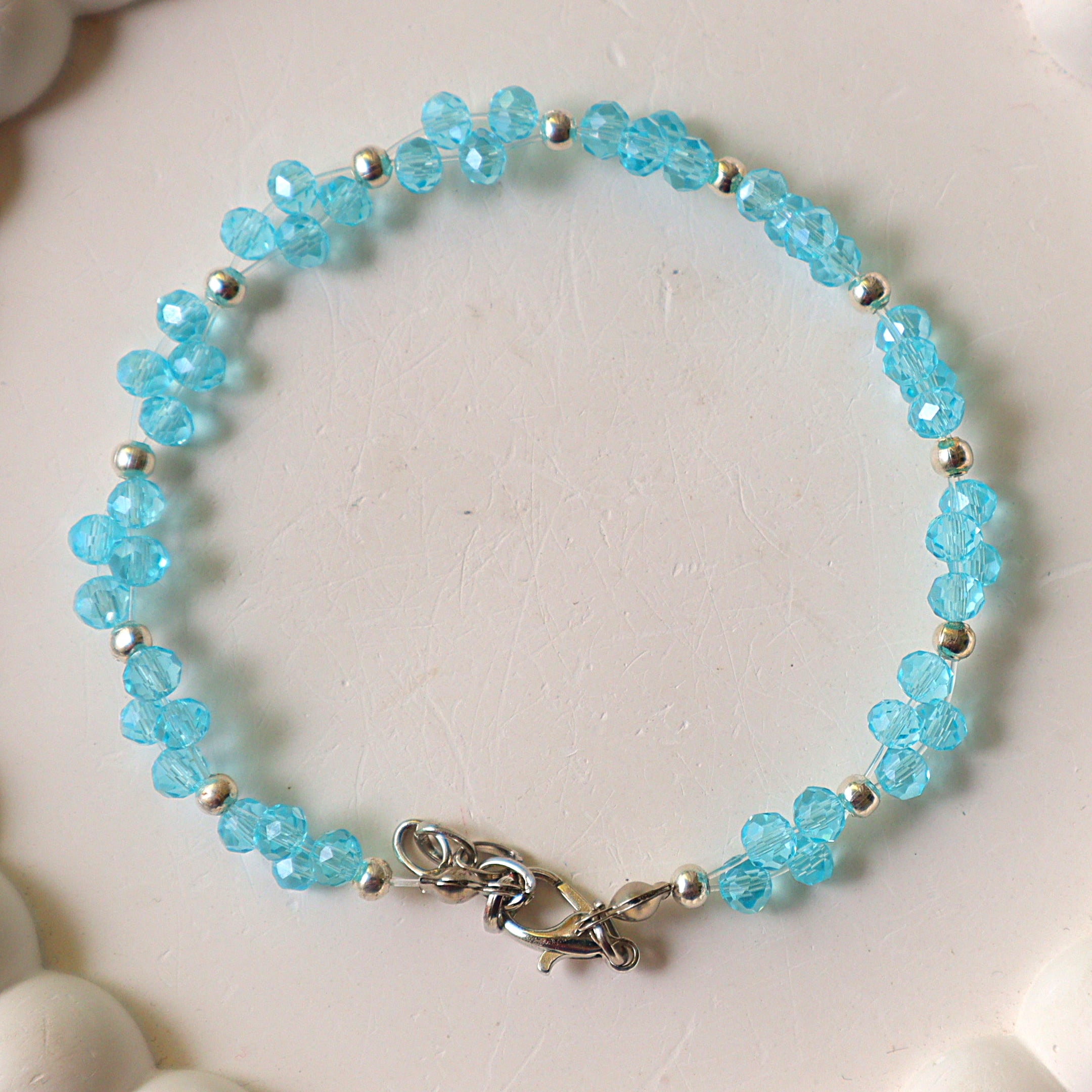 Aqua Blue Crystal Cluster Beaded Bracelet
