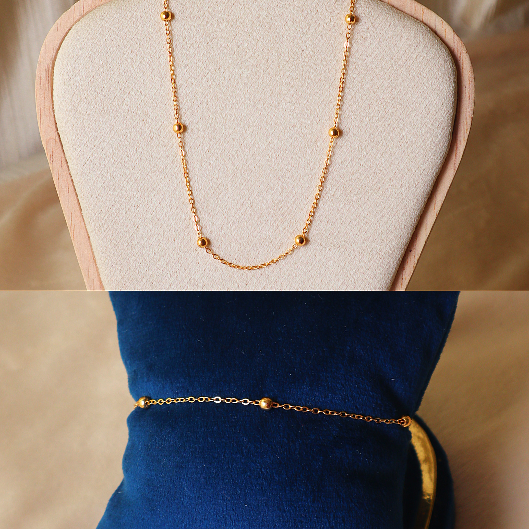 Gold Satellite Necklace & Bracelet Set – 2-Piece Minimalist Jewelry Combo