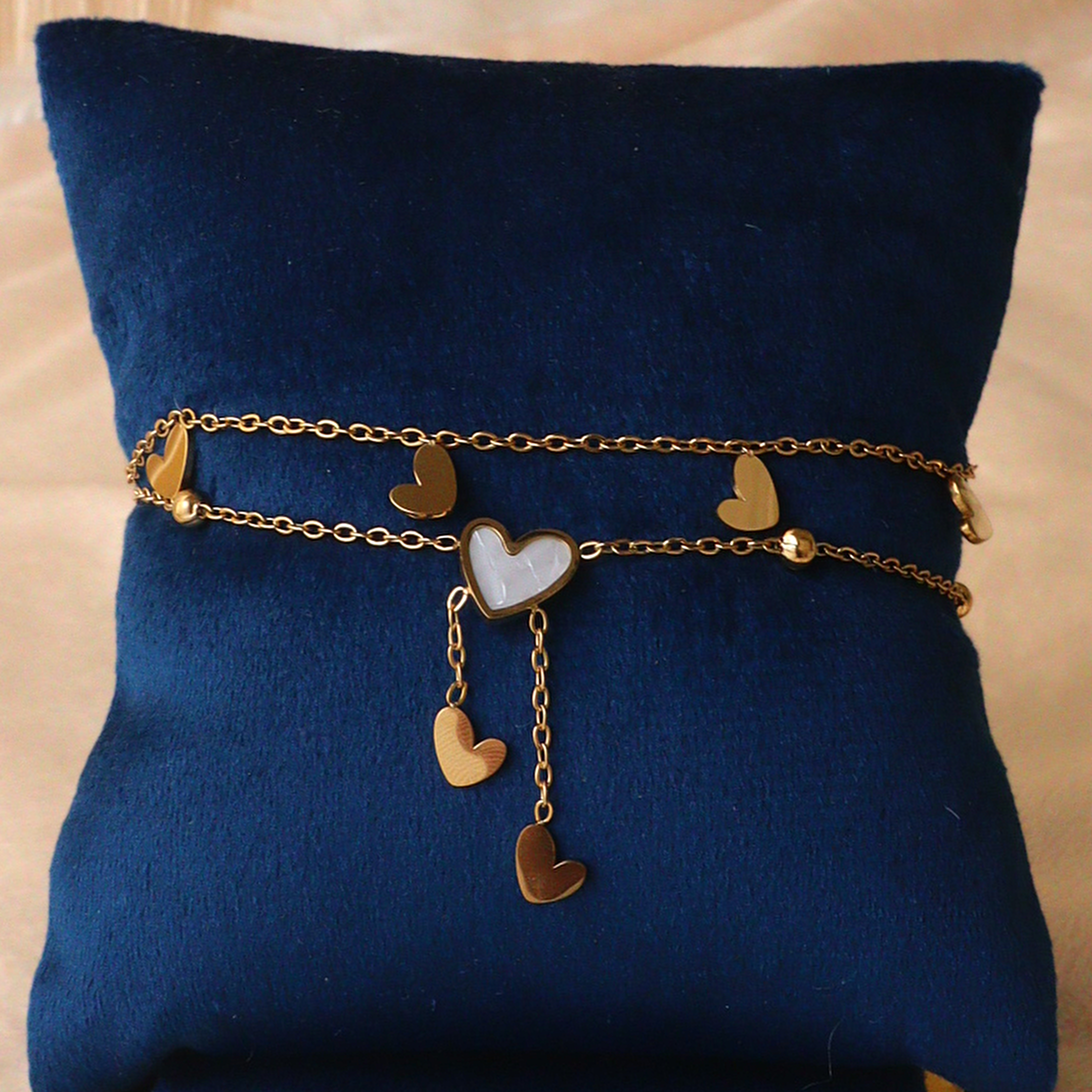 Gold Heart Charm Bracelet for Women – Anti-Tarnish Stainless Steel Jewelry