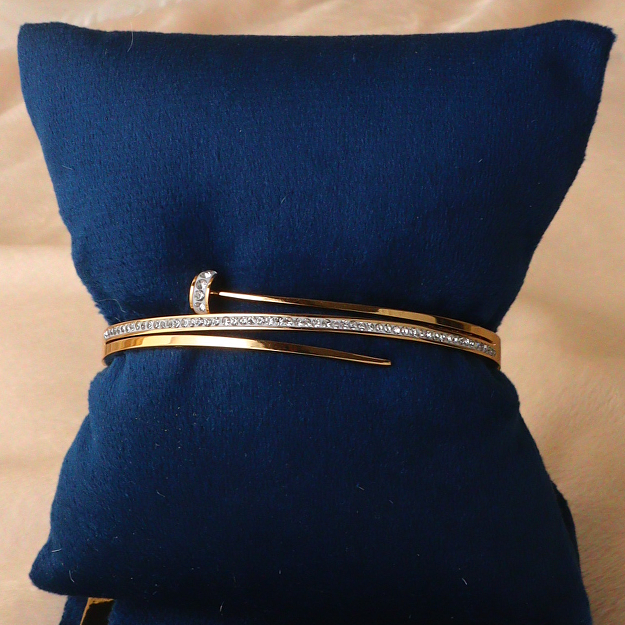Anti Tarnish Nail Bracelet for Women | Waterproof Gold Stainless Steel Crystal Cuff