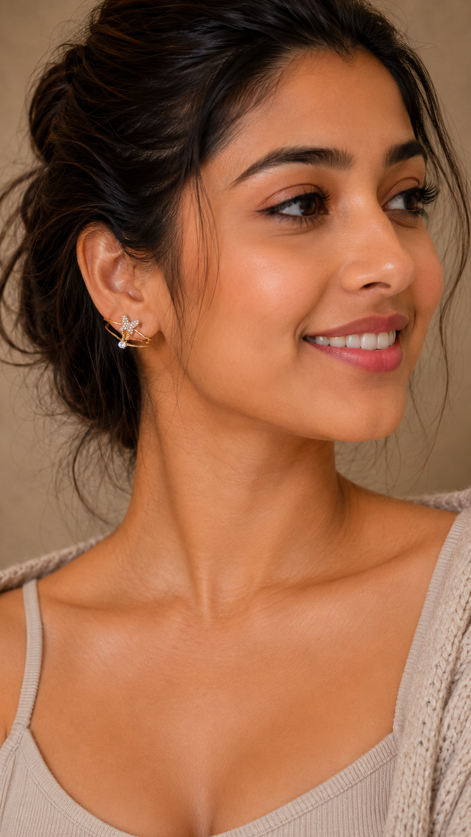Crystal Butterfly Hoop Earrings for Women – Gold Designer Fashion Earrings