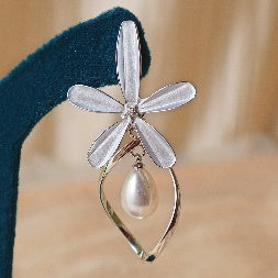 White Floral Pearl Drop Designer Earrings for Women | Gold Plated Statement Earrings