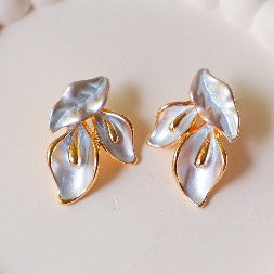 White Leaf Statement Earrings for Women – Gold Plated Designer Earrings