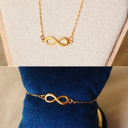 Gold Infinity Necklace & Bracelet Set – 2-Piece Minimalist Jewelry Combo for Women