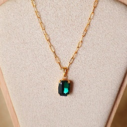 Gold Emerald Green Crystal Necklace & Earrings Set – 2-Piece Gemstone Jewelry Combo