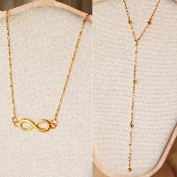 Gold Infinity & Satellite Necklace Set – 2-Piece Minimalist Chain Combo