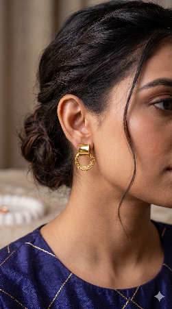Gold Tone Textured Ring Dangle Earrings