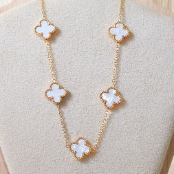 18K Gold Plated Mother of Pearl Clover Neklace – Anti-Tarnish Multi-Motif Lucky Clover Charm