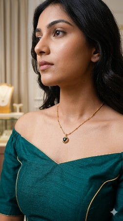 18K Gold Plated Black Heart Pendant Necklace