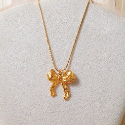 18K Gold Plated Dainty Bow Pendant Necklace – Anti-Tarnish Ribbon Charm Choker