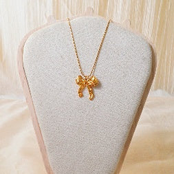 18K Gold Plated Dainty Bow Pendant Necklace – Anti-Tarnish Ribbon Charm Choker