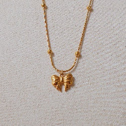 18K Gold Plated Dainty Bow Pendant Necklace – Anti-Tarnish Chain
