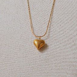 Anti-Tarnish Puffy Heart Necklace – Tarnish-Free Gold Plated Minimalist Charm