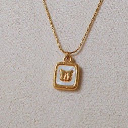 Dainty Gold Butterfly Square Necklace – Tarnish-Free Cute Pendant Jewelry
