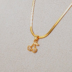 Dainty Gold Cherry Fruit Necklace – Tarnish-Free Sparkling Crystal Charm Jewelry