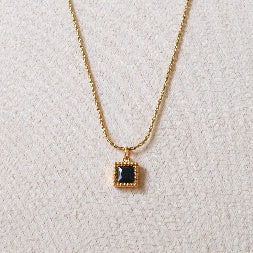 18K Gold Plated Black Square Onyx Pendant Necklace – Anti-Tarnish Dainty Gemstone Choker