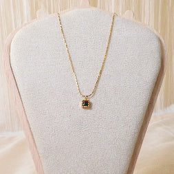 18K Gold Plated Black Square Onyx Pendant Necklace – Anti-Tarnish Dainty Gemstone Choker