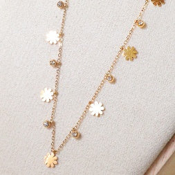 18K Gold Plated Multi-Flower Charm Choker Necklace – Anti-Tarnish Floral Station Chain
