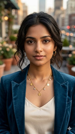 18K Gold Plated Multi-Flower Charm Choker Necklace – Anti-Tarnish Floral Station Chain