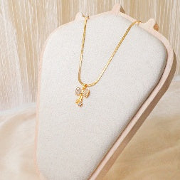 18K Gold Plated Crystal Bow Pendant Snake Chain Necklace – Anti-Tarnish Ribbon Bow Necklace
